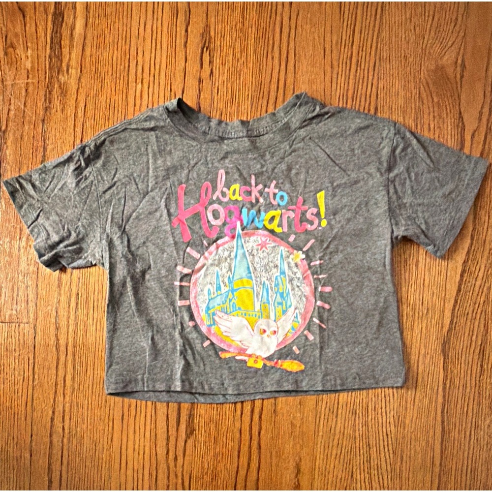 Harry Potter Girls Hedwig Back to Hogwarts Cropped Graphic Tee Gray 10/12